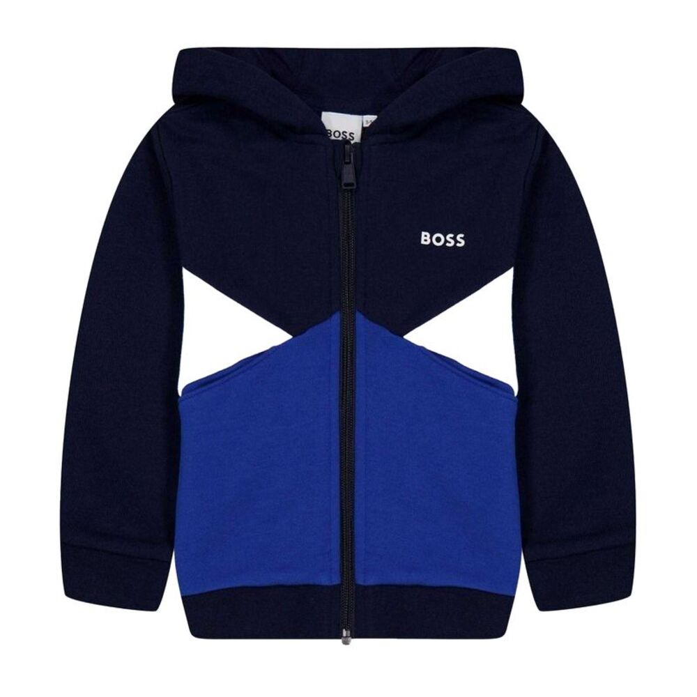 Boss Boys Colour Block Regular Full Zip Hoodie / Navy